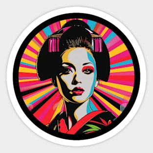 Geisha Pop Art Japanese Woman Round Design Sticker